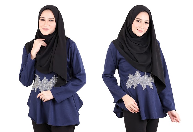 QA-518 Embroidery Women's Blouse Navy Blue