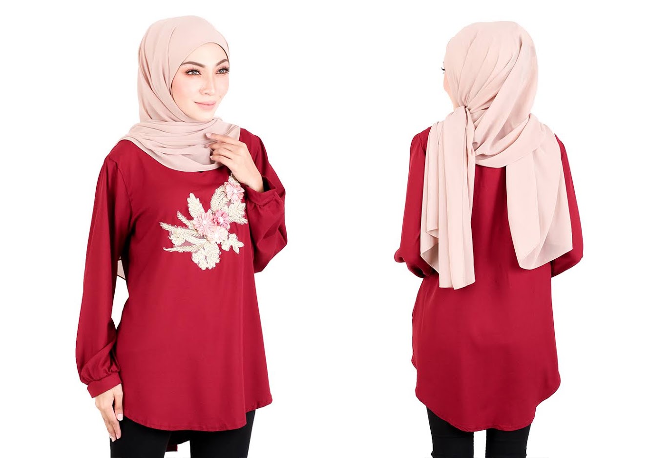 QA-523 Women's Floral Embroidery Blouse Maroon