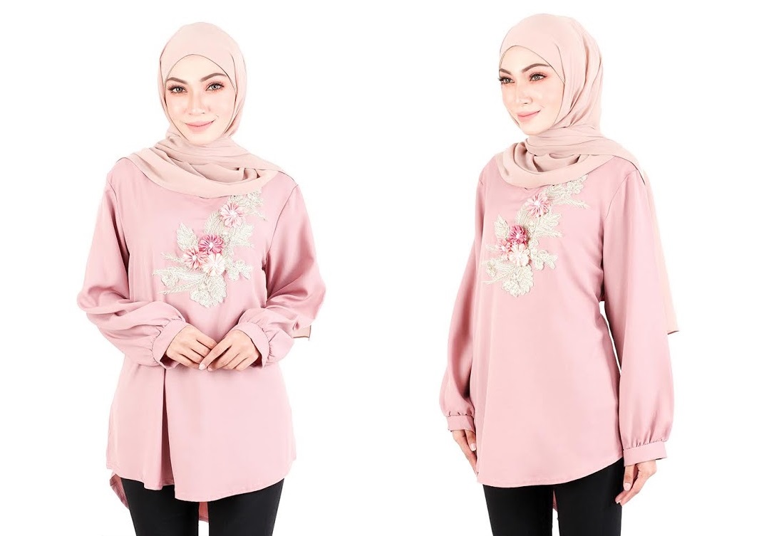 QA-523 Women's Floral Embroidery Blouse Pink