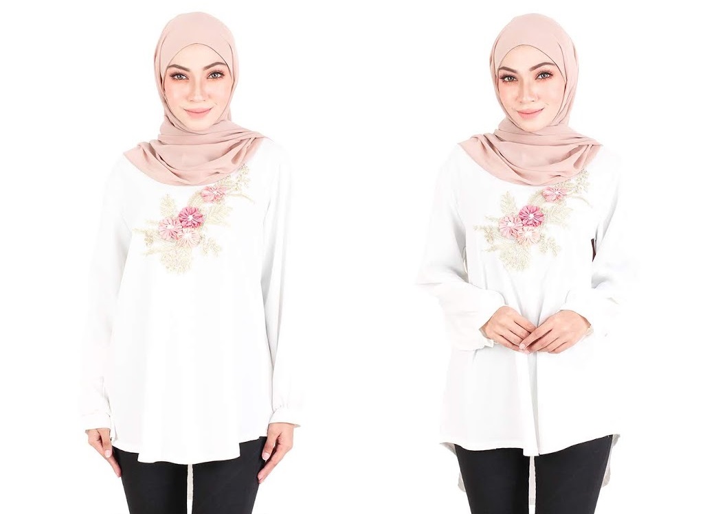 QA-523 Women's Floral Embroidery Blouse White