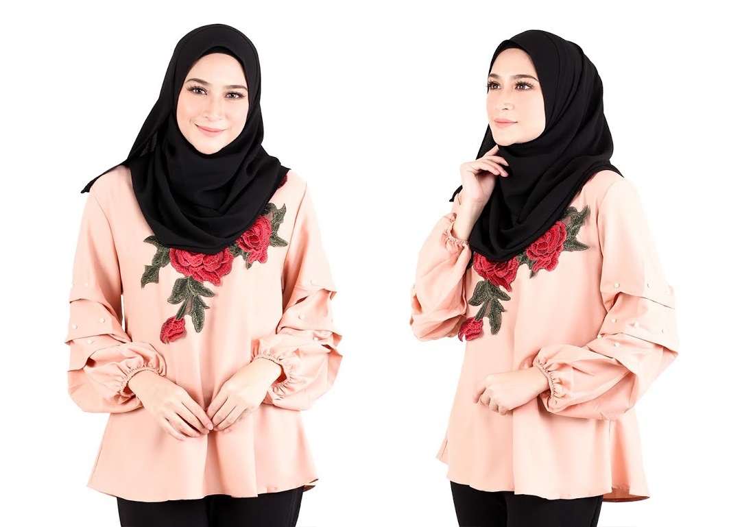 QA-522 Floral Embroidery Blouse Peach