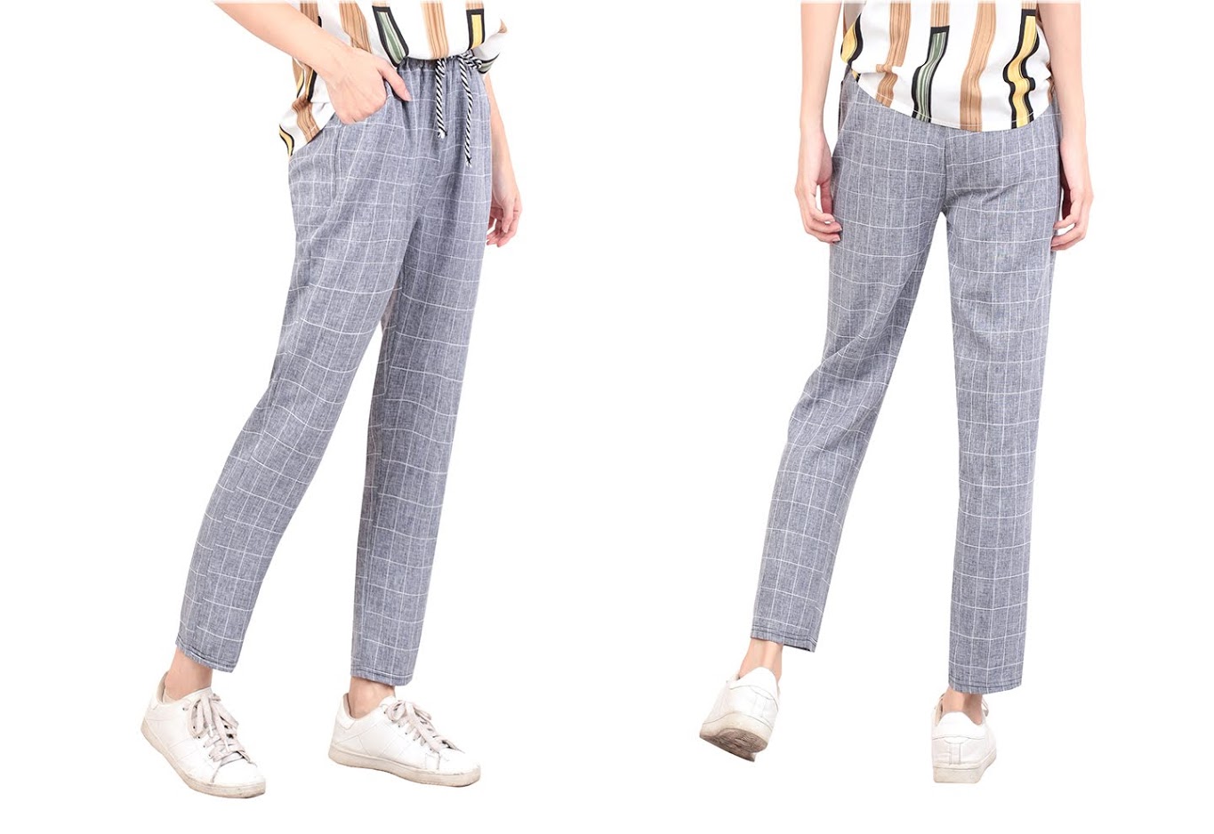 QA-524 FIT CHECKED PANTS BLUE GREY