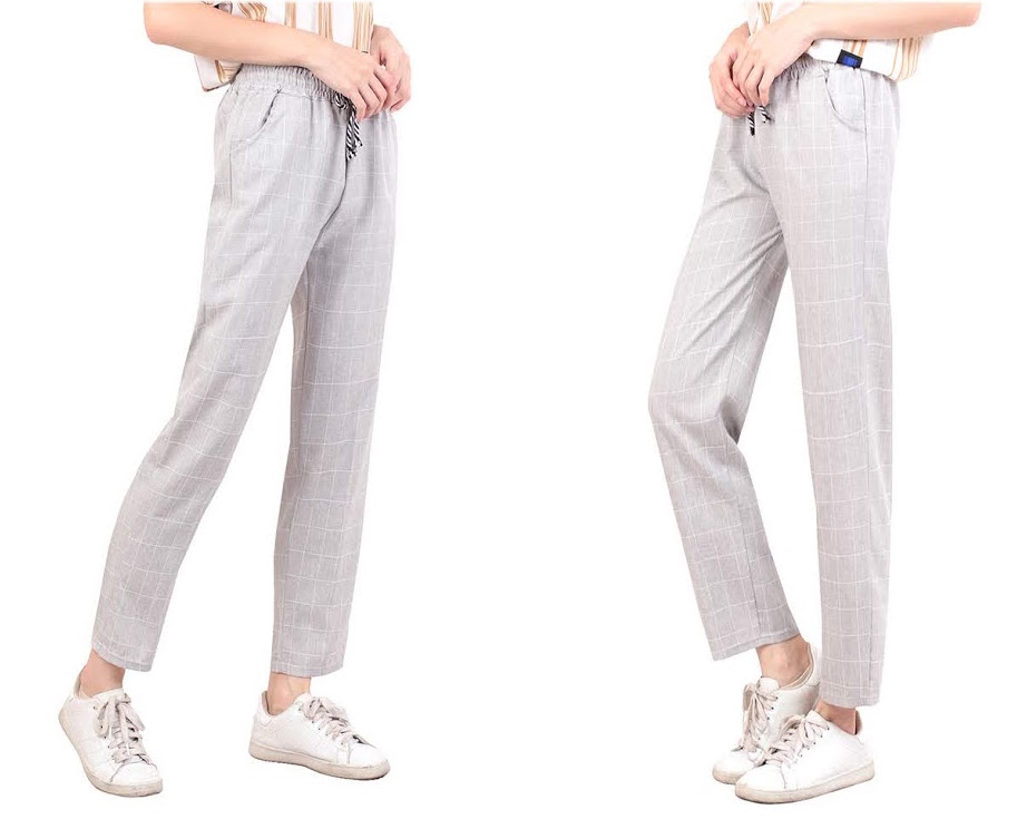 QA-524 FIT CHECKED PANTS LIGHT GREY