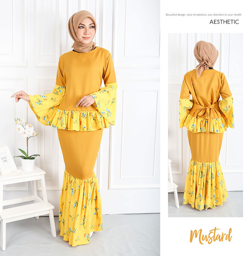 QA-549 WOMEN'S FLORAL KURUNG MUSTARD