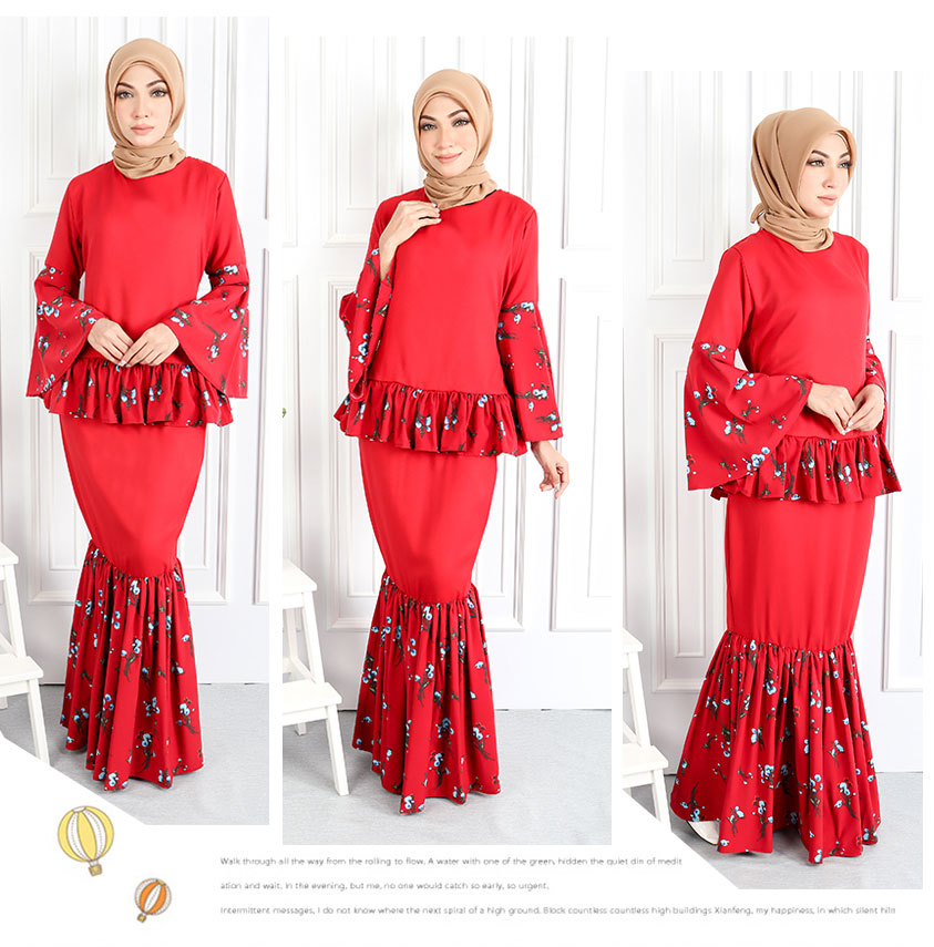 QA-549 WOMEN'S FLORAL KURUNG RED