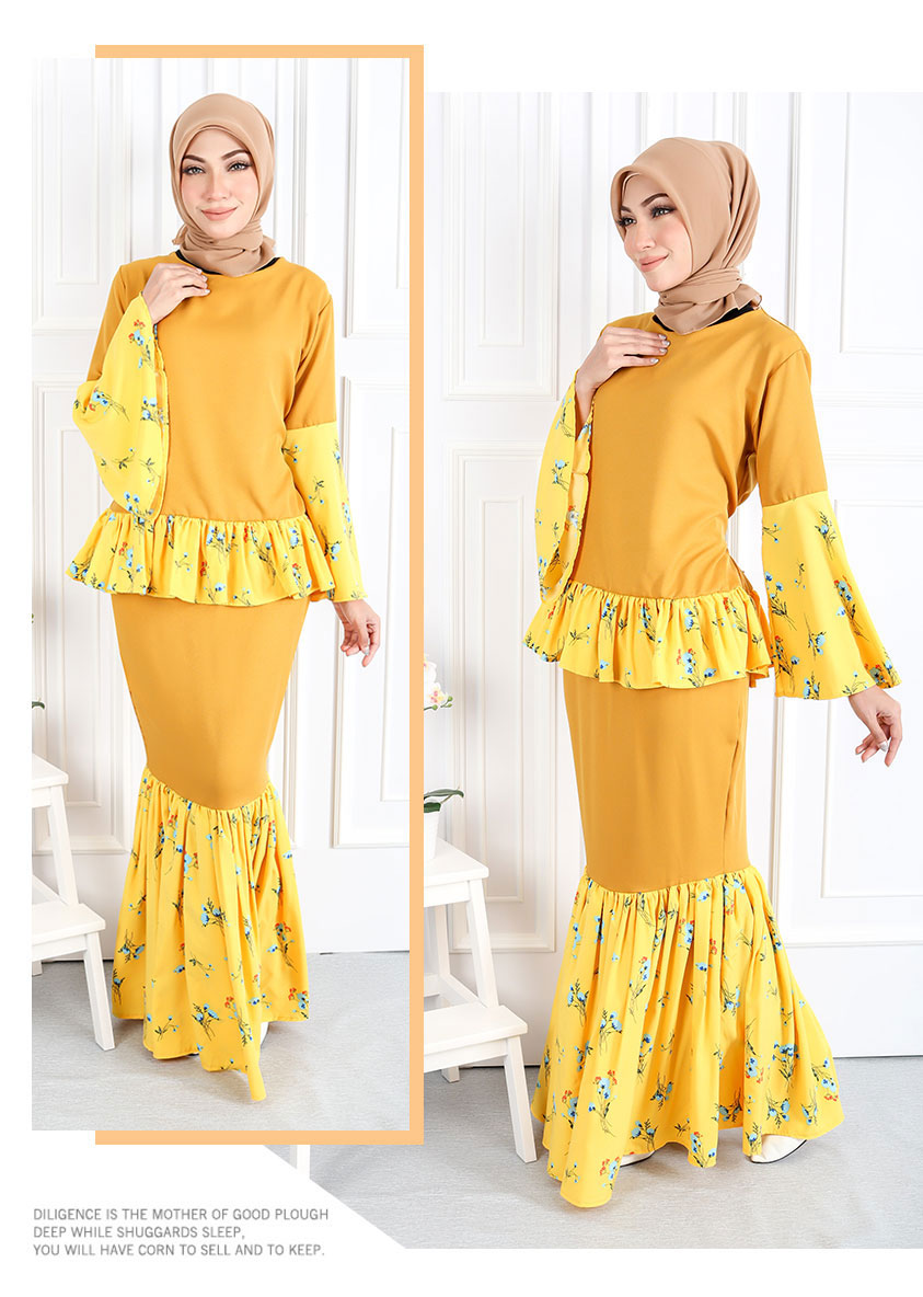 QA-549 WOMEN'S FLORAL KURUNG MUSTARD