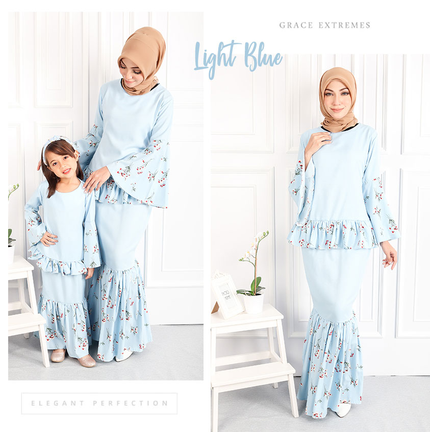 QA-549 WOMEN'S FLORAL KURUNG LIGHT BLUE