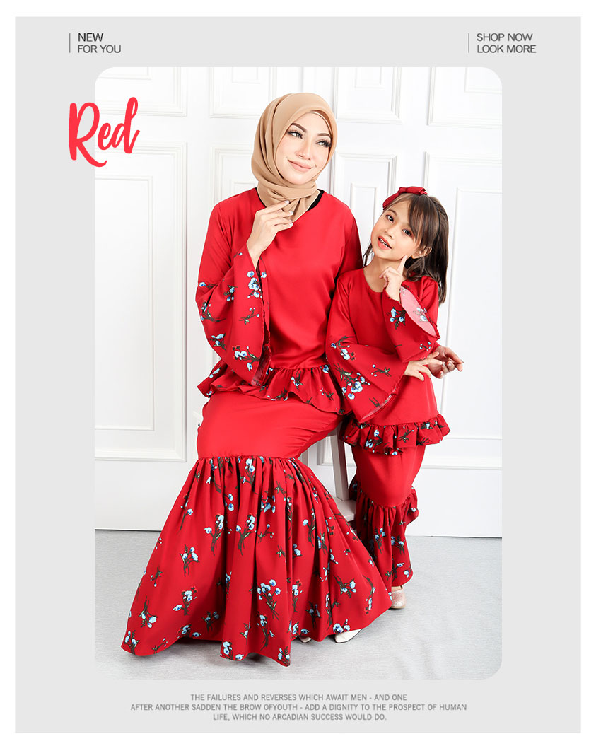 QA-549 WOMEN'S FLORAL KURUNG RED