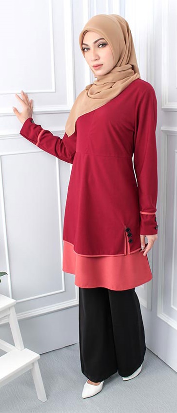 QA-545 MUSLIMAH TUNIC TOP MAROON