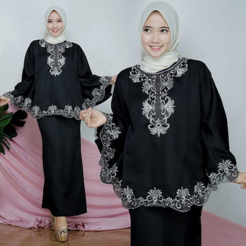 JW5007 Kurung Batwing With Skirt Black