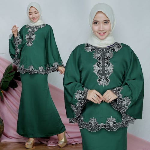 JW5007 Kurung Batwing With Skirt Green