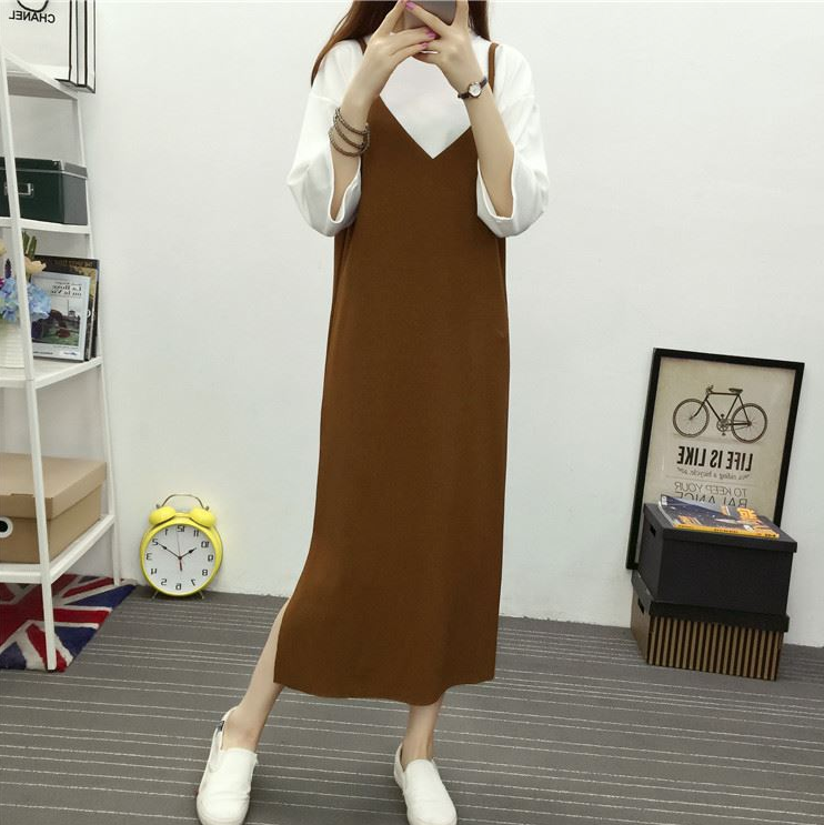 JW5079 Fashion Strap Dress Brown