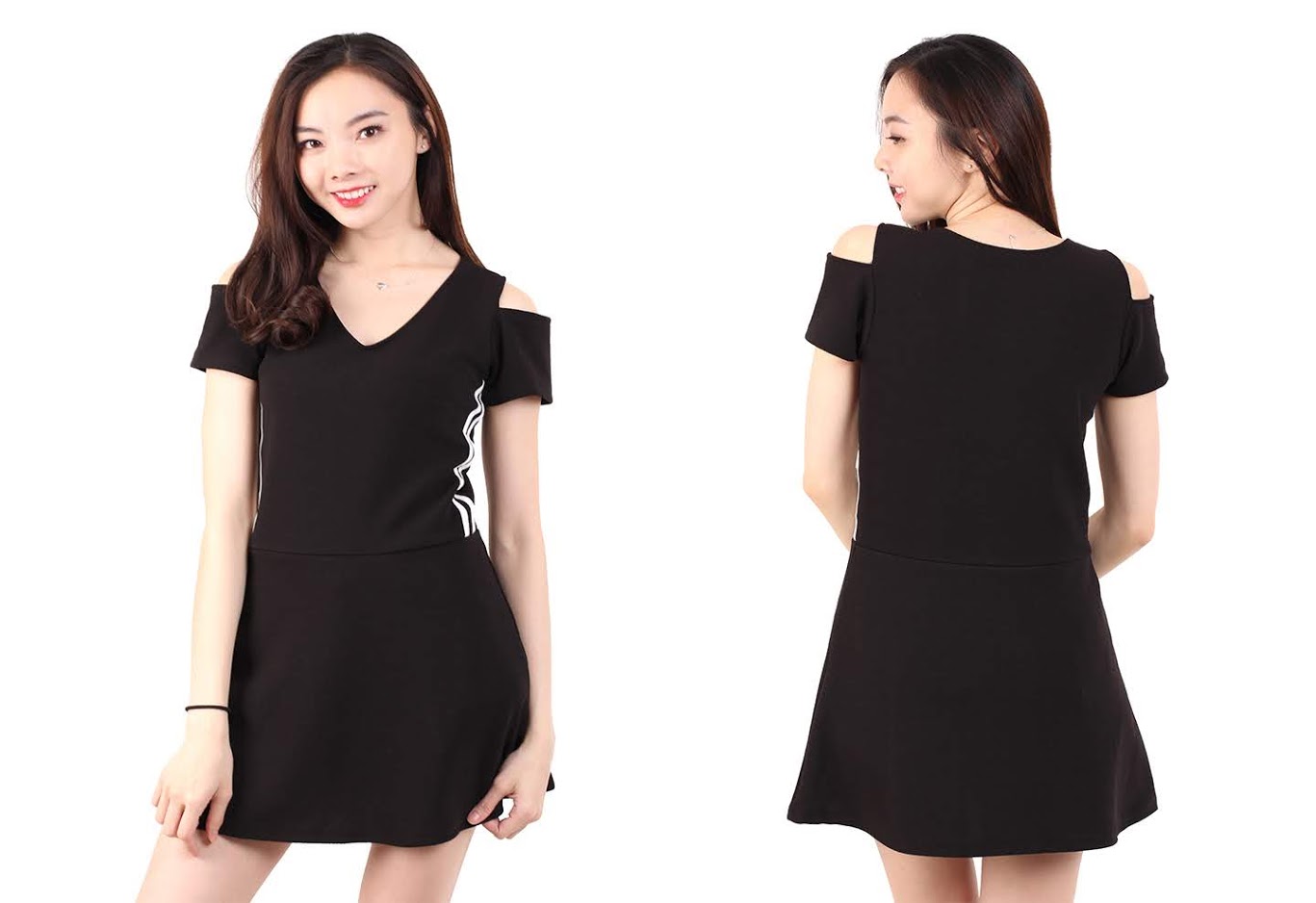 QA-532 Cold Shoulder Dress Black