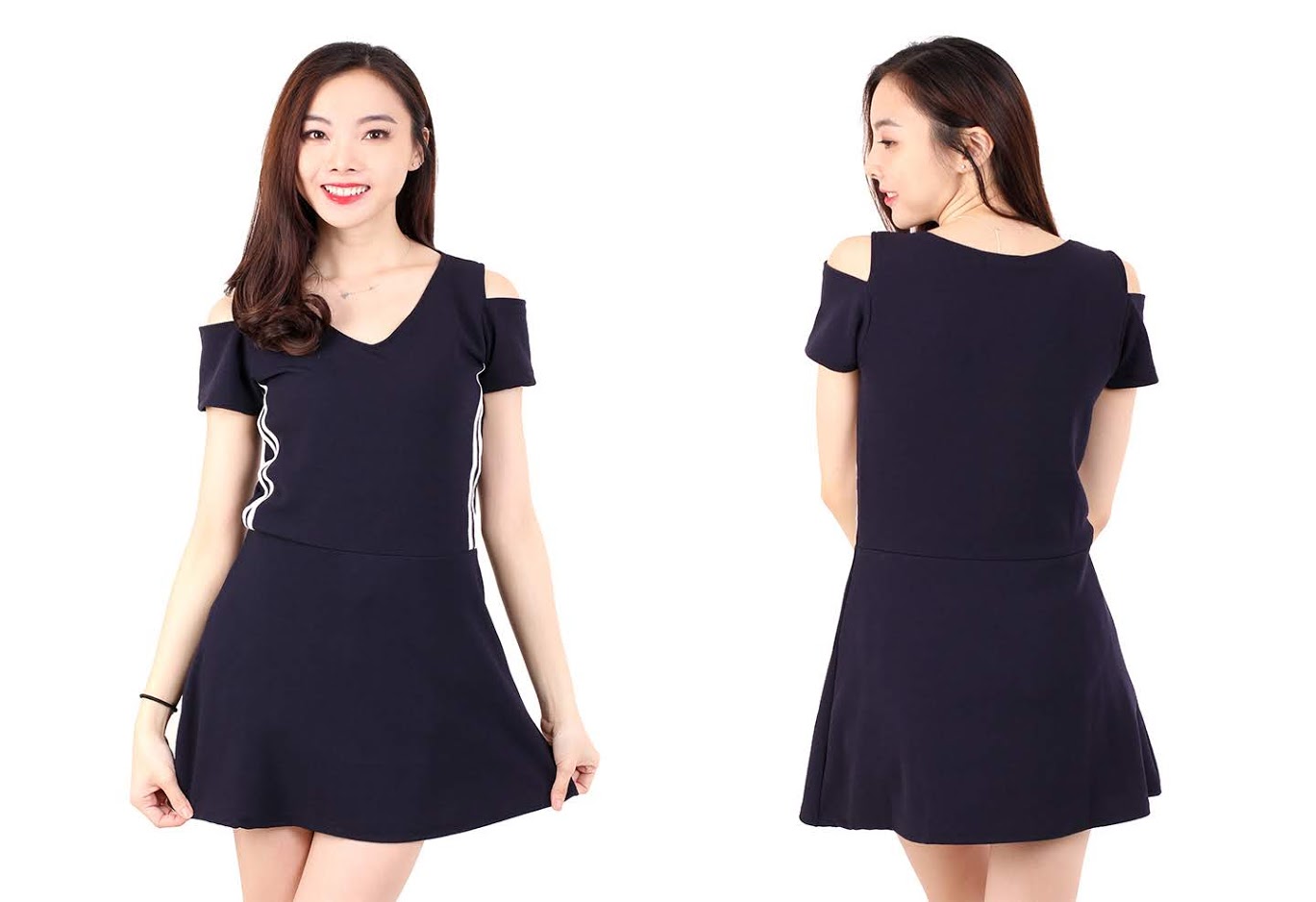 QA-532 Cold Shoulder Dress Navy Blue