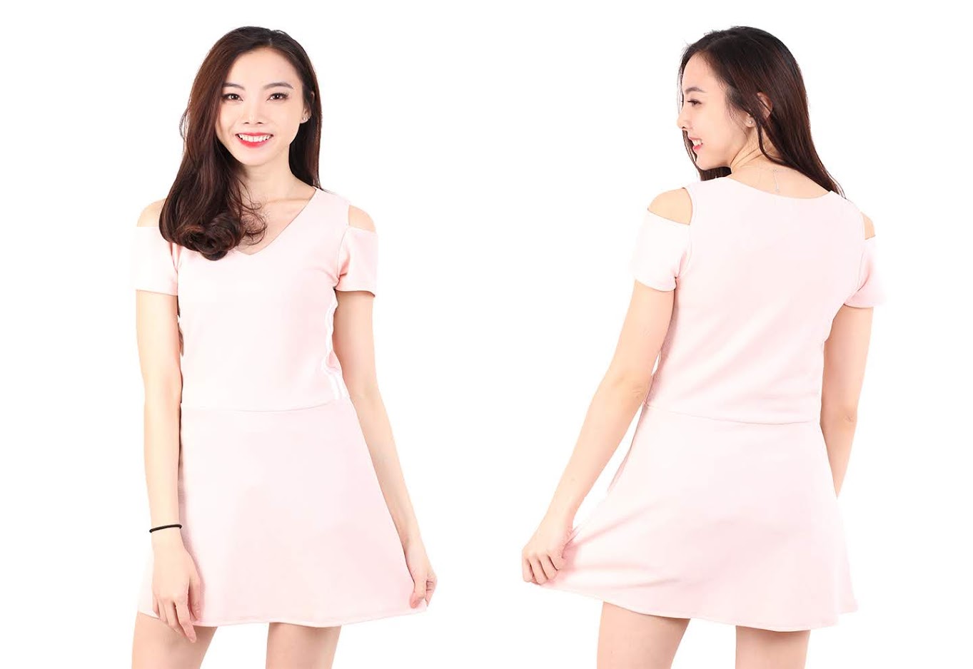 QA-532 Cold Shoulder Dress Pink