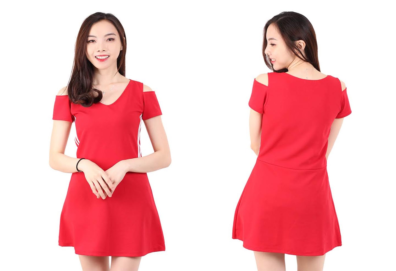 QA-532 Cold Shoulder Dress Red