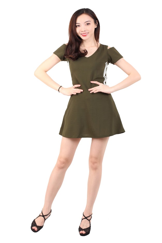 QA-532 Cold Shoulder Dress Army Green