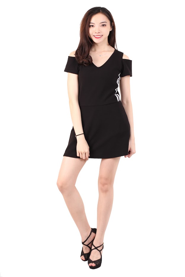 QA-532 Cold Shoulder Dress Black