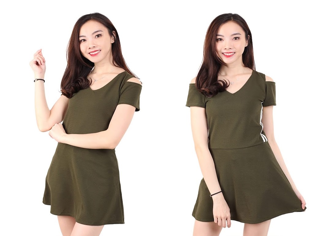 QA-532 Cold Shoulder Dress Army Green