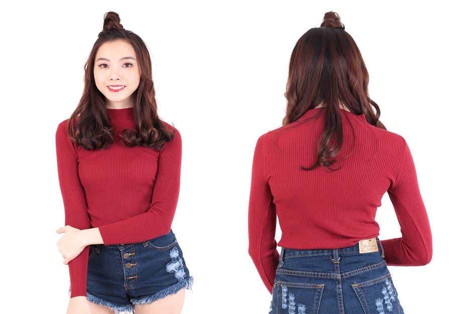 QA-533 HIGHNECK KNITTED TOP RED