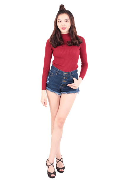 QA-533 HIGHNECK KNITTED TOP RED