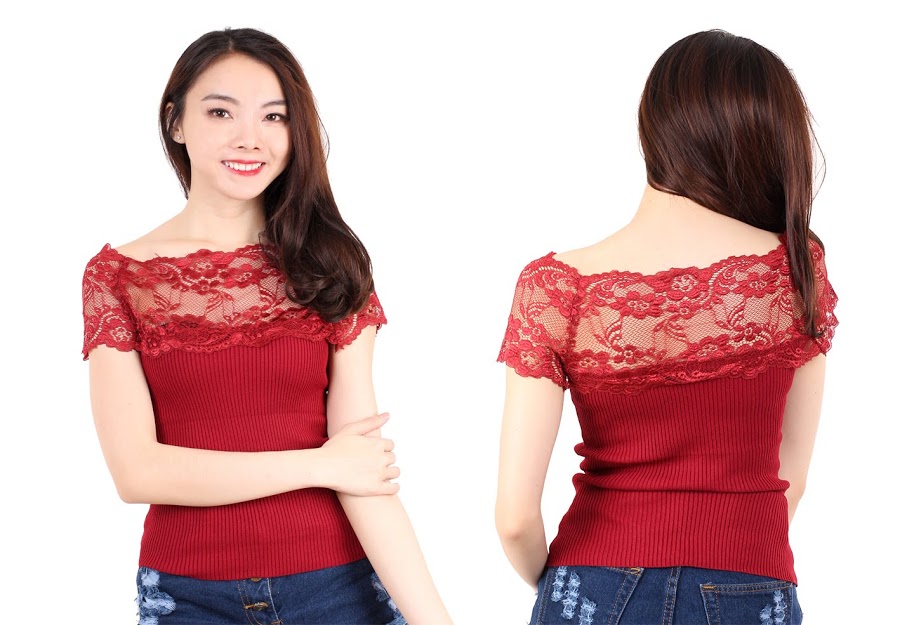 QA-535 COLD SHOULDER LACES TOP RED