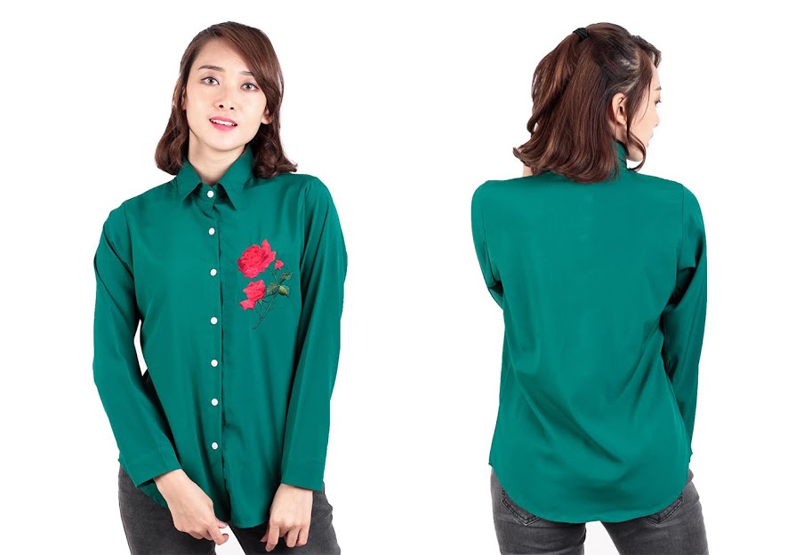 QA-537 FLORAL EMBROIDERY SHIRT GREEN