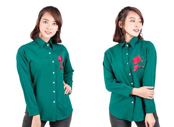 QA-537 FLORAL EMBROIDERY SHIRT GREEN