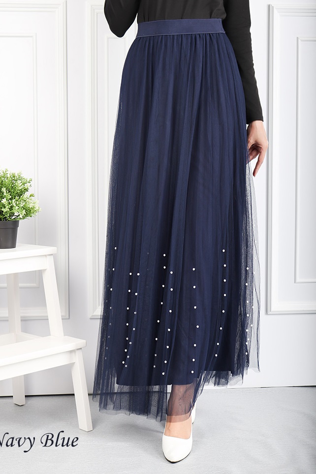 QA-544 VOGUE FLARED SKIRT NAVY BLUE