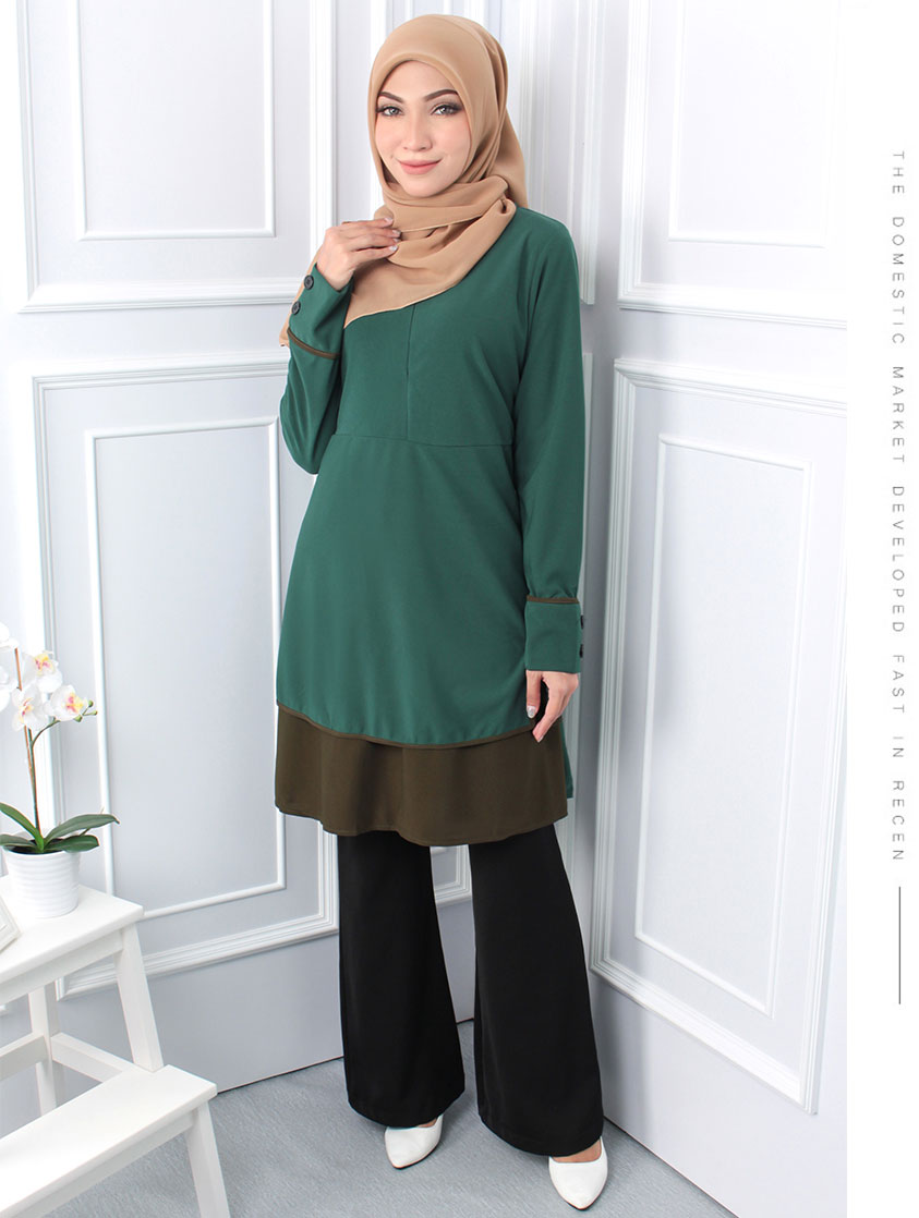 QA-545 MUSLIMAH TUNIC TOP EMERALD GREEN