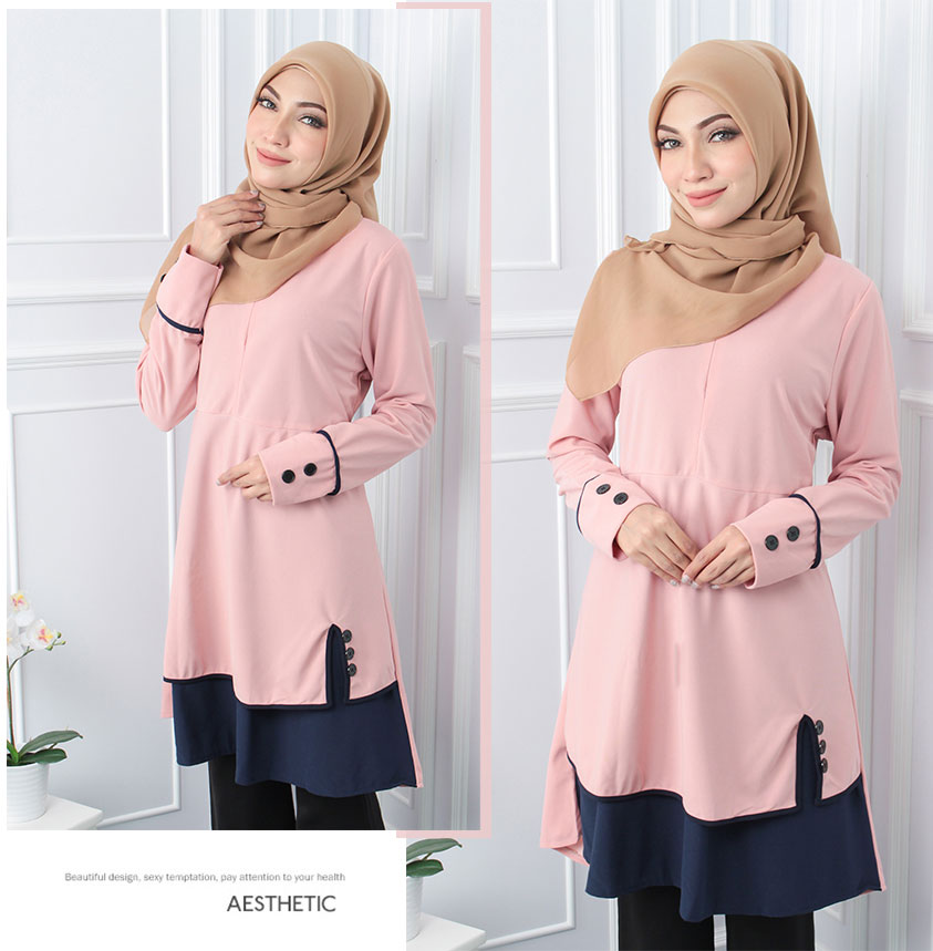 QA-545 MUSLIMAH TUNIC TOP LIGHT PINK