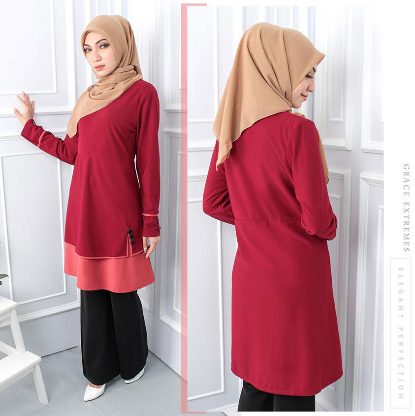 QA-545 MUSLIMAH TUNIC TOP MAROON