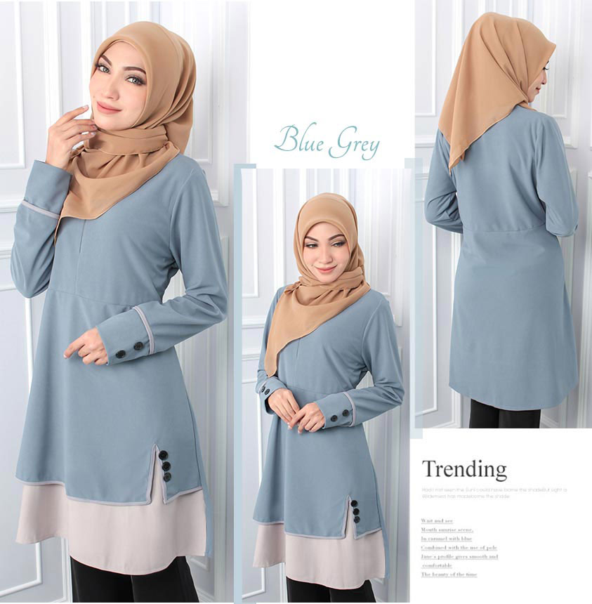 QA-545 MUSLIMAH TUNIC TOP BLUE GREY