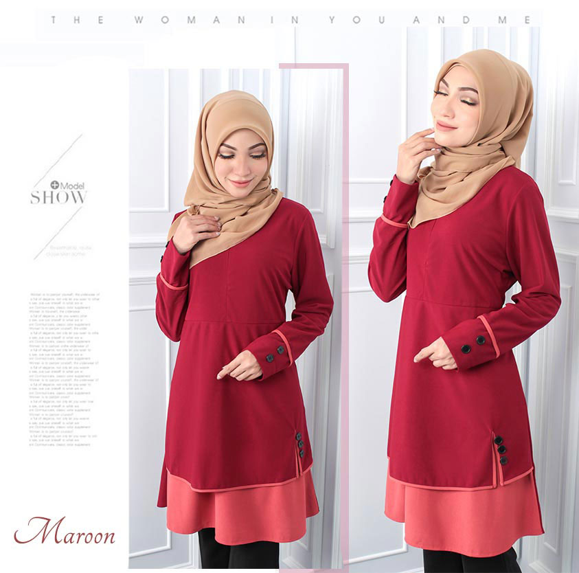 QA-545 MUSLIMAH TUNIC TOP MAROON