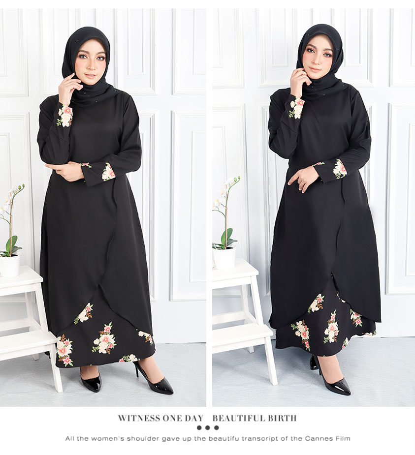 QA-546 FLORAL JUBAH BLACK