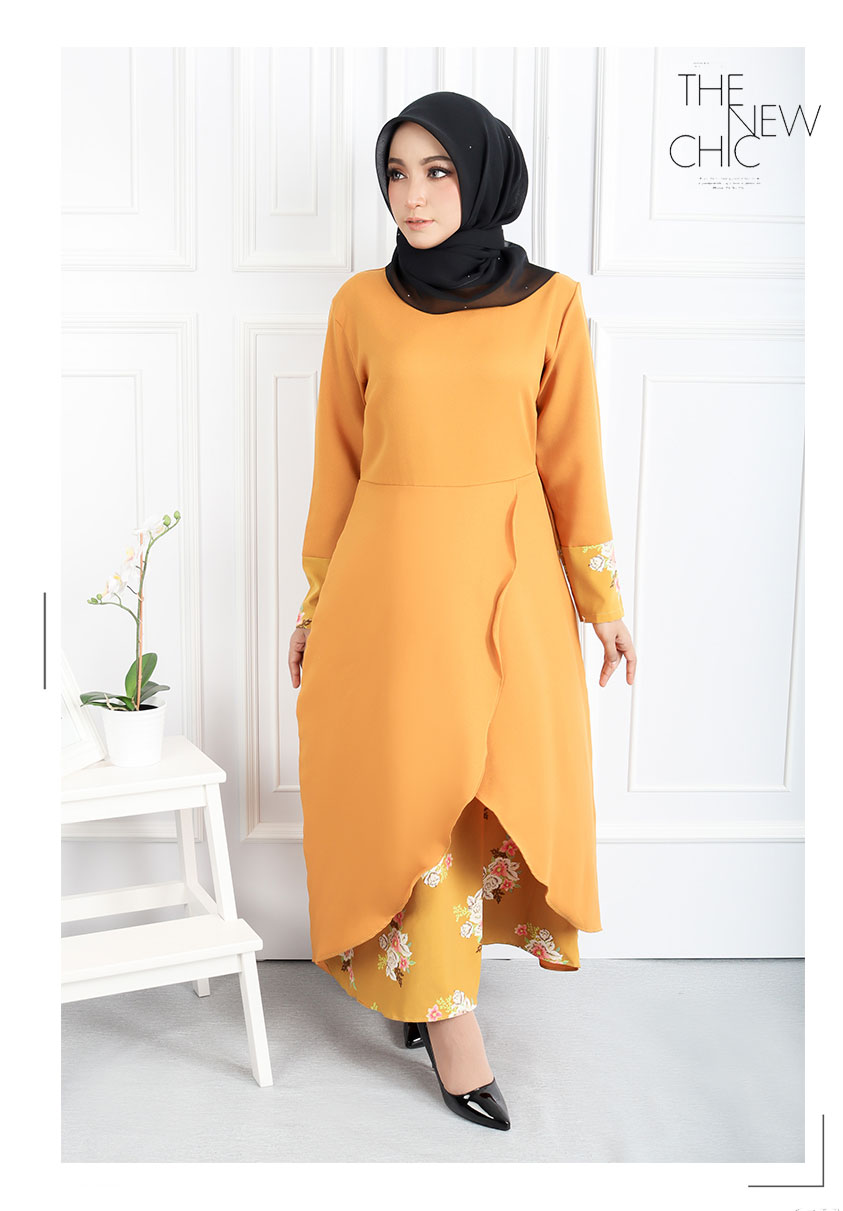 QA-546 FLORAL JUBAH MUSTARD