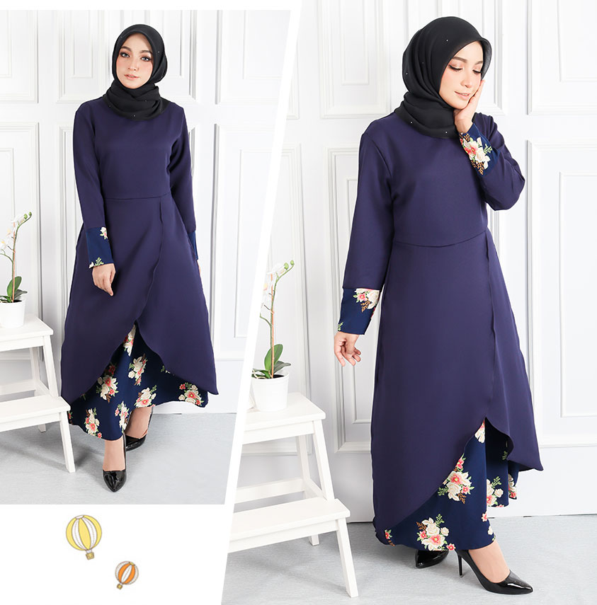 QA-546 FLORAL JUBAH NAVY BLUE