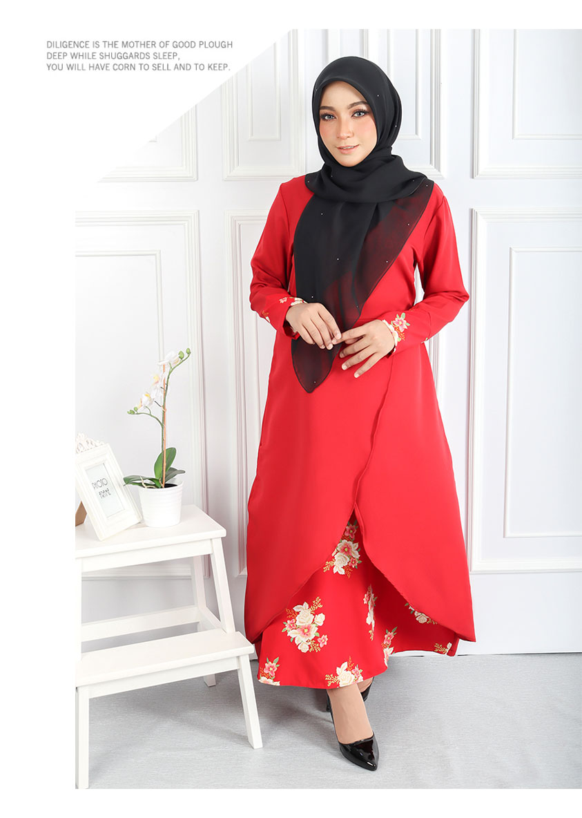 QA-546 FLORAL JUBAH RED