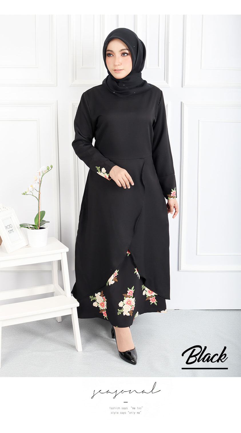 QA-546 FLORAL JUBAH BLACK