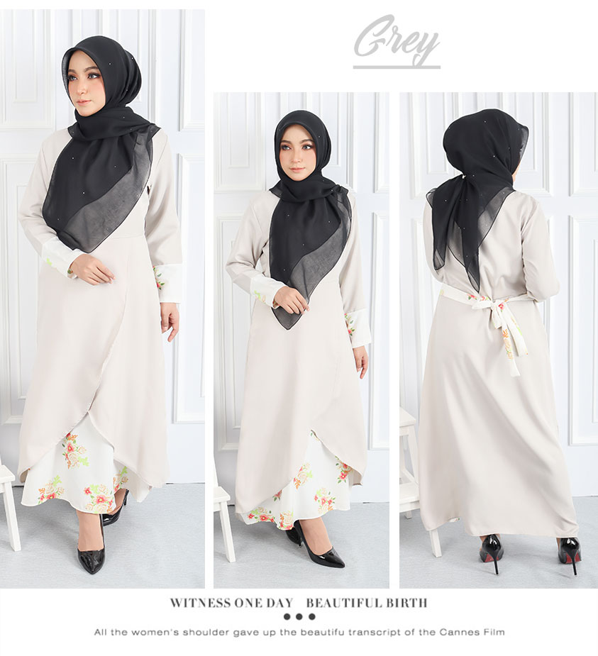 QA-546 FLORAL JUBAH GREY