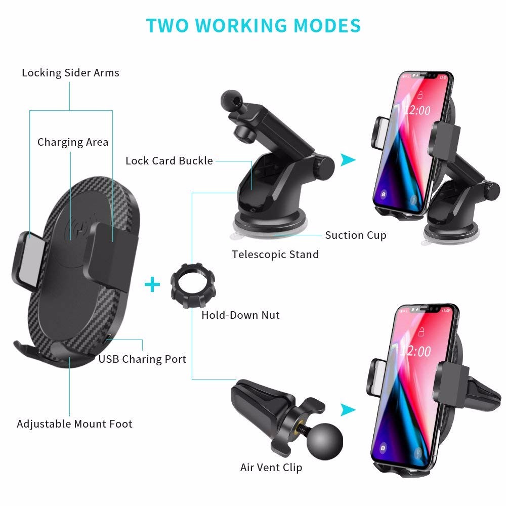 043483 Fast 3 in 1 wireless car charger phone holder air vent mount