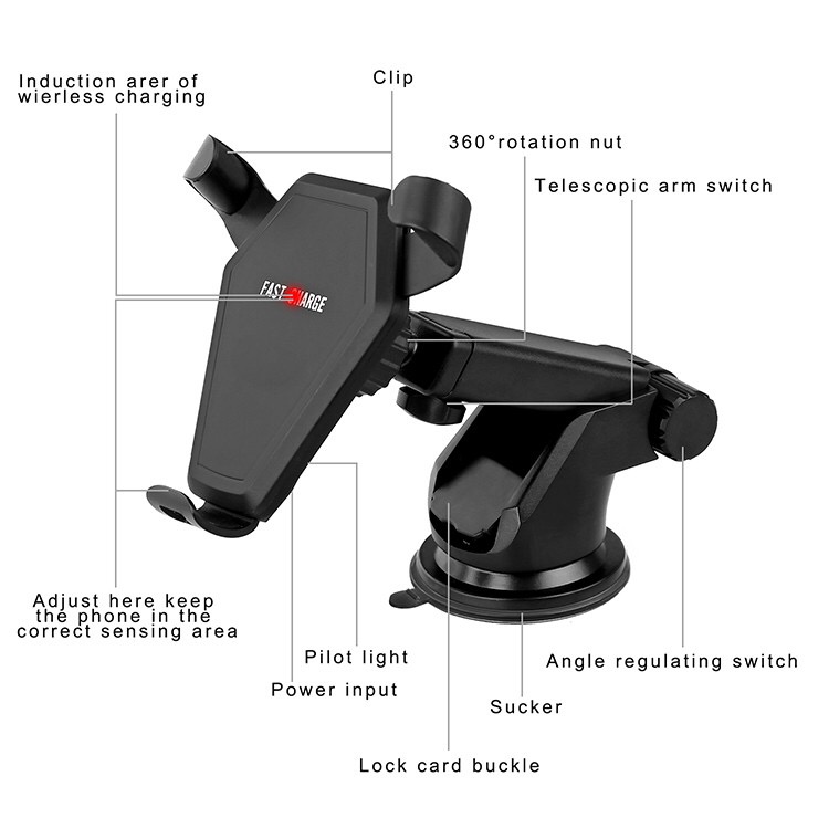 043468 10W Fast Charging Gravity Sensor Wireless Car Charger