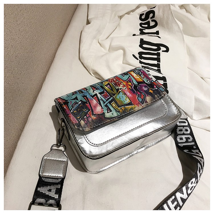 KW80409 STREET ART DESIGN SLING BAG SILVER