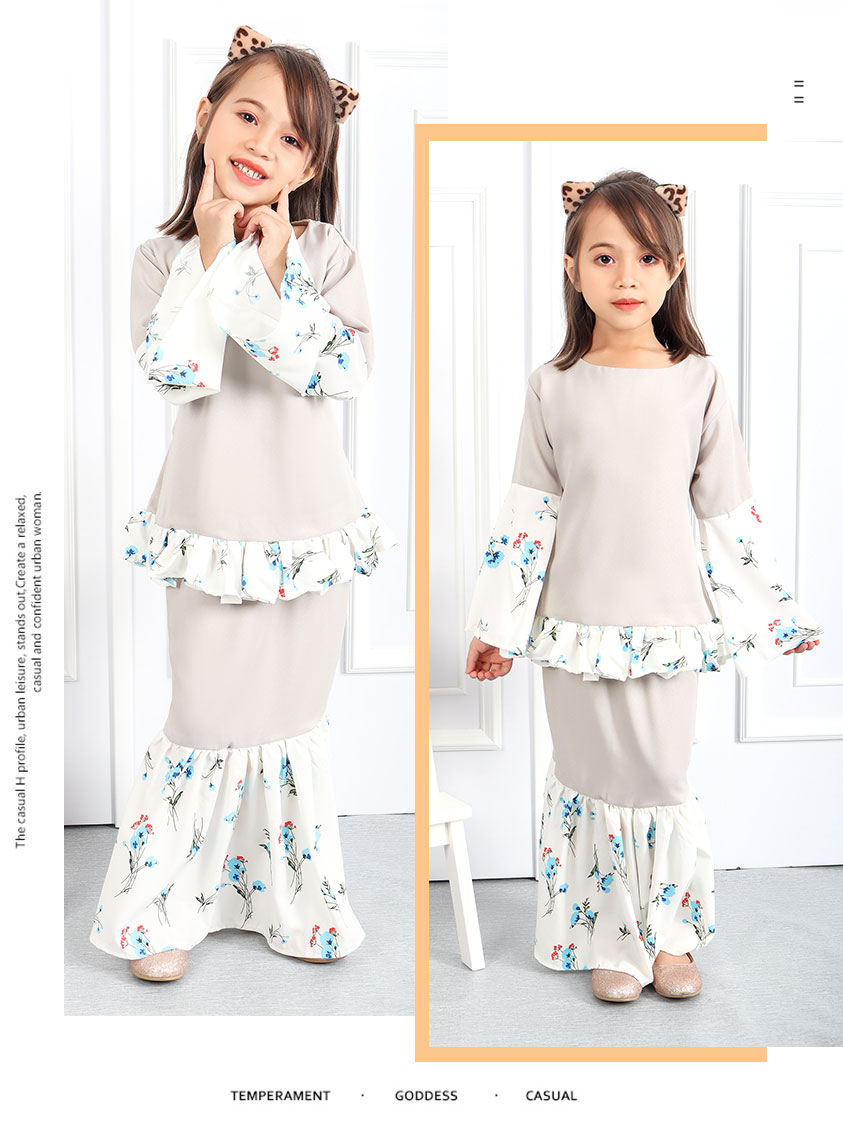 QA-550 SWEET KIDS FLORAL KURUNG GREY