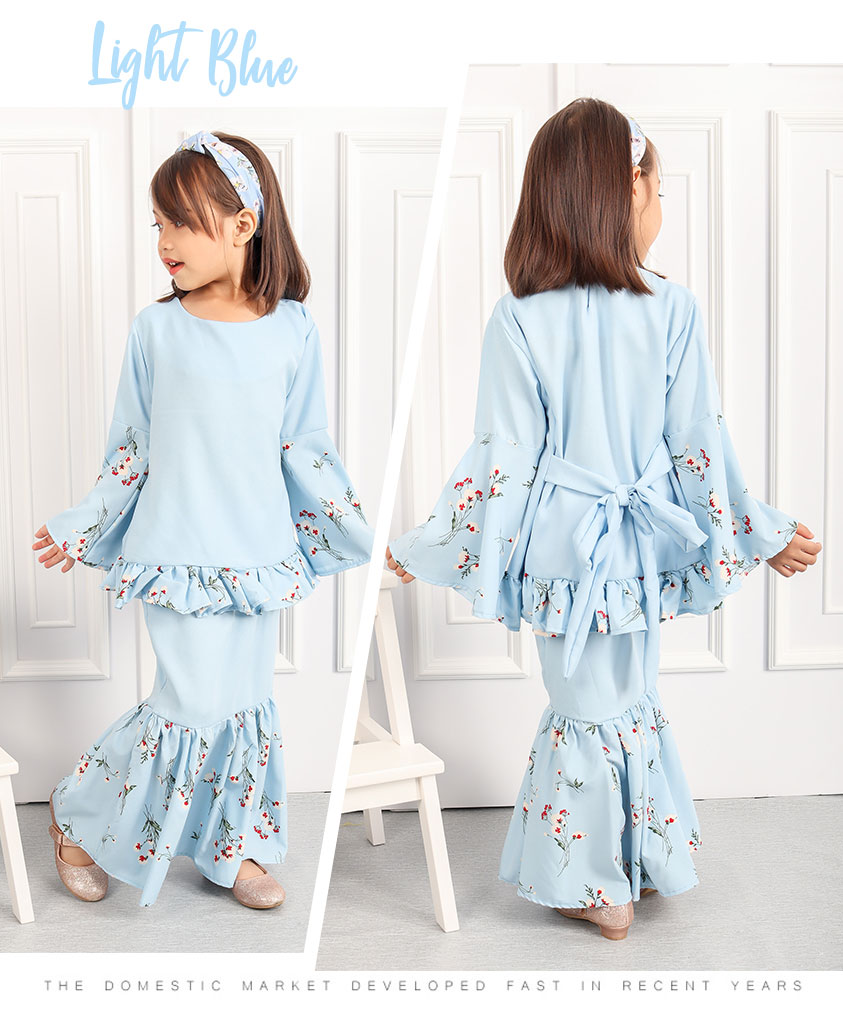 QA-550 SWEET KIDS FLORAL KURUNG LIGHT BLUE