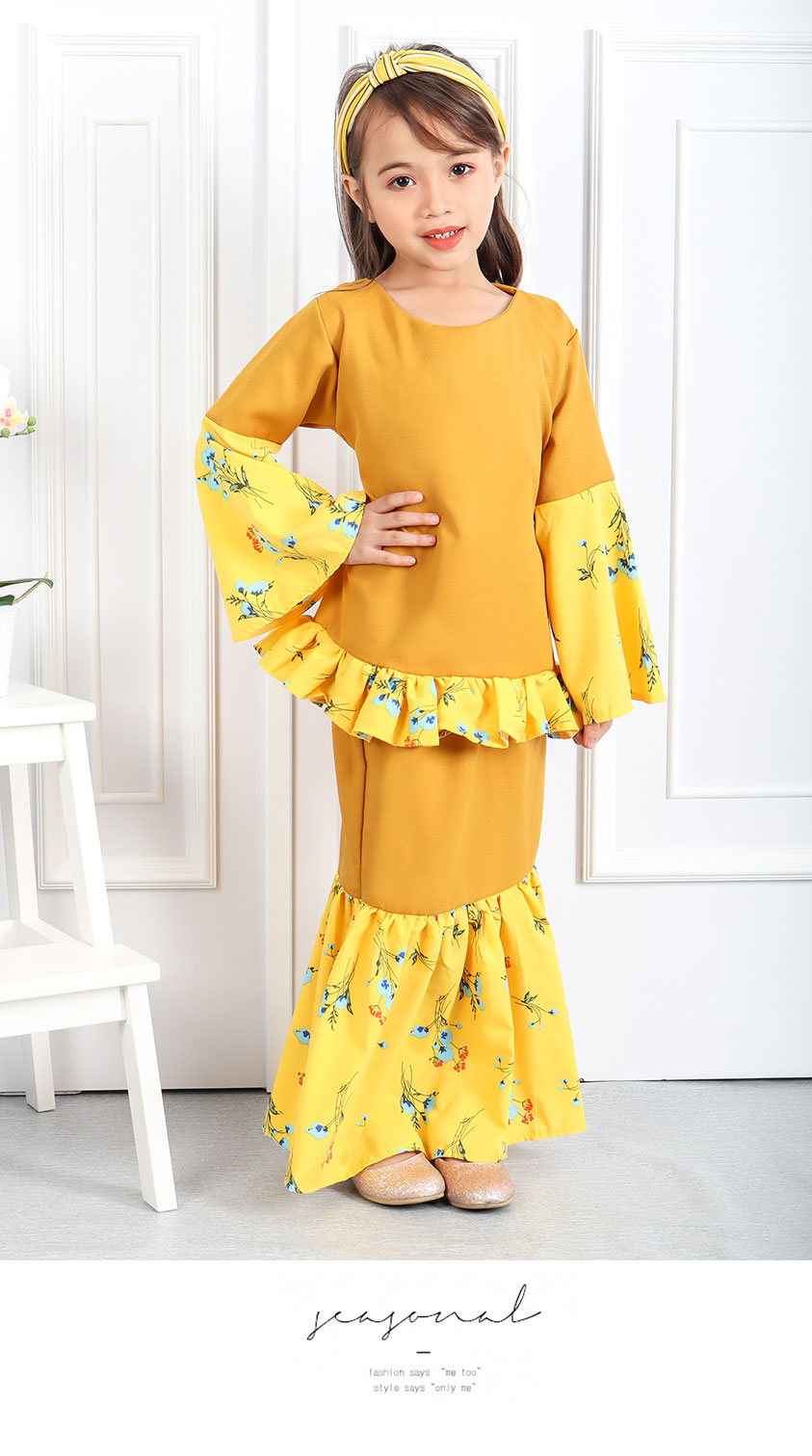 QA-550 SWEET KIDS FLORAL KURUNG MUSTARD