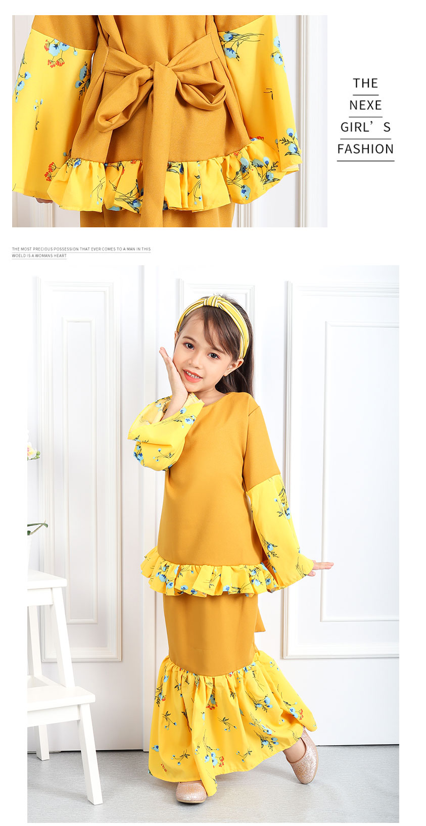 QA-550 SWEET KIDS FLORAL KURUNG MUSTARD