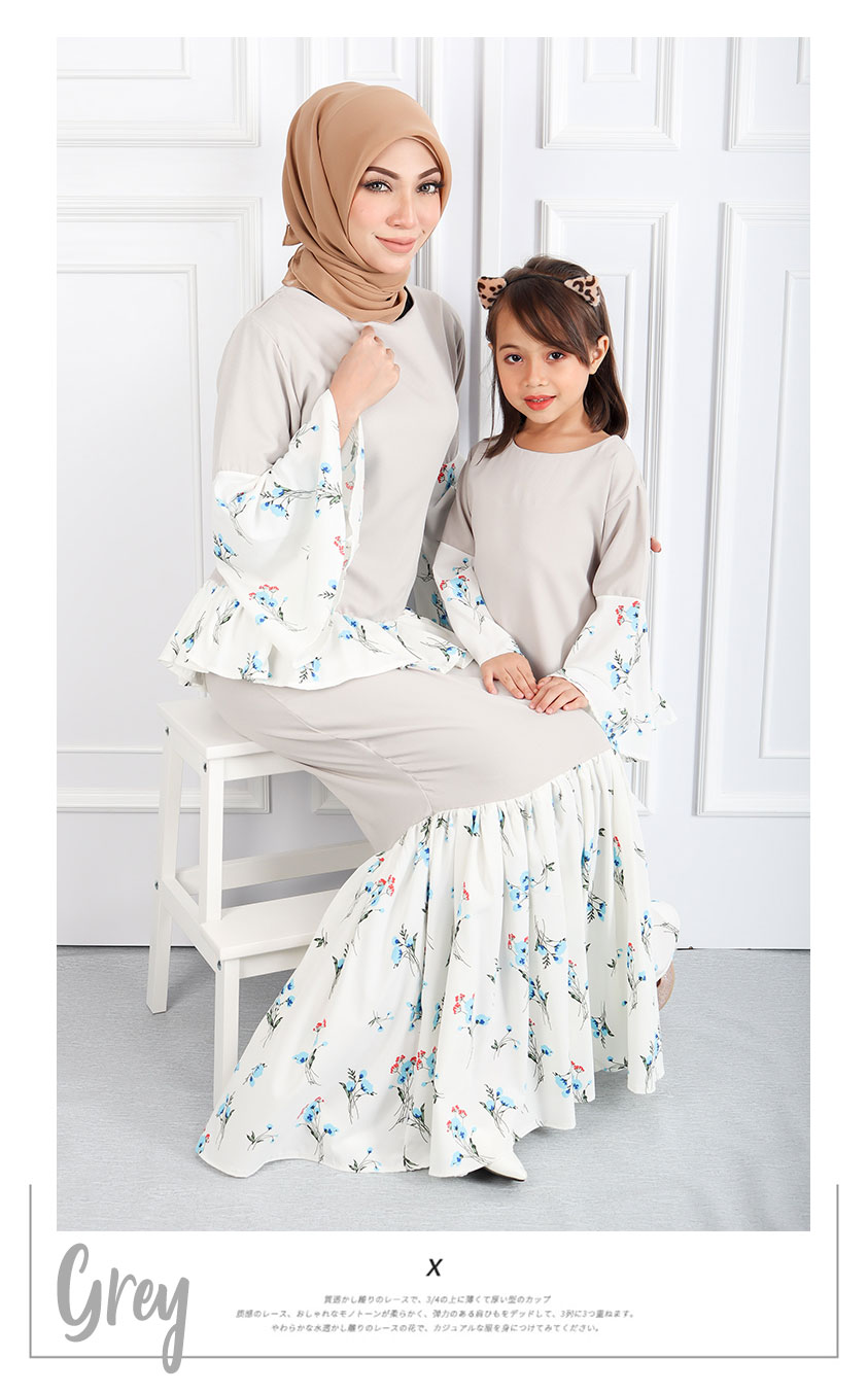 QA-550 SWEET KIDS FLORAL KURUNG GREY