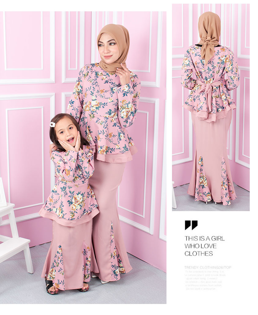 QA-553 WOMEN'S FLORAL MODERN KURUNG PINK