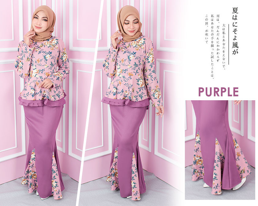 QA-553 WOMEN'S FLORAL MODERN KURUNG PURPLE